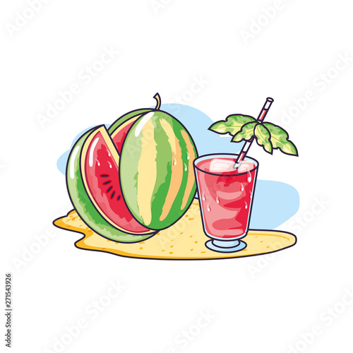 delicious and refresh juice in the beach with watermelon