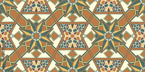 Seamless pattern mosaic oriental. Traditional antique ornament morocco and arabian. Geometry oriental ethnic tile.