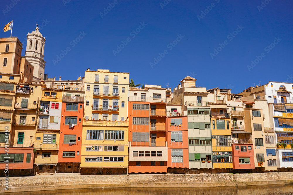 Girona. Colorful houses on the river Onyar. Beautiful town of Girona, Catalonia, Spain Girona. Colorful houses on the river Onyar. Beautiful town of Girona, Catalonia, Spain