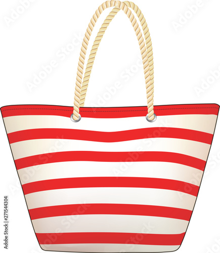 Red stripe tote bag, summer beach bag, shopping bag, vector illustration sketch template