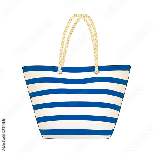 royal blue stripe tote bag, summer beach bag, shopping bag, vector illustration sketch template