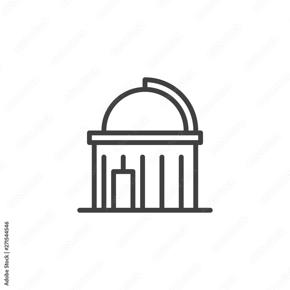 Observatory building line icon. linear style sign for mobile concept and web design. Astronomy observatory outline vector icon. Symbol, logo illustration. Vector graphics