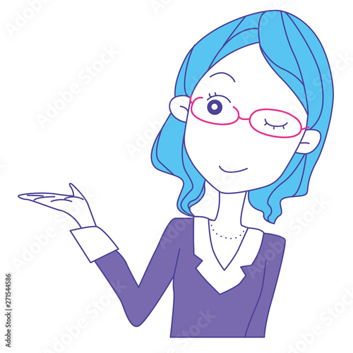 案内するめがねの若い女性