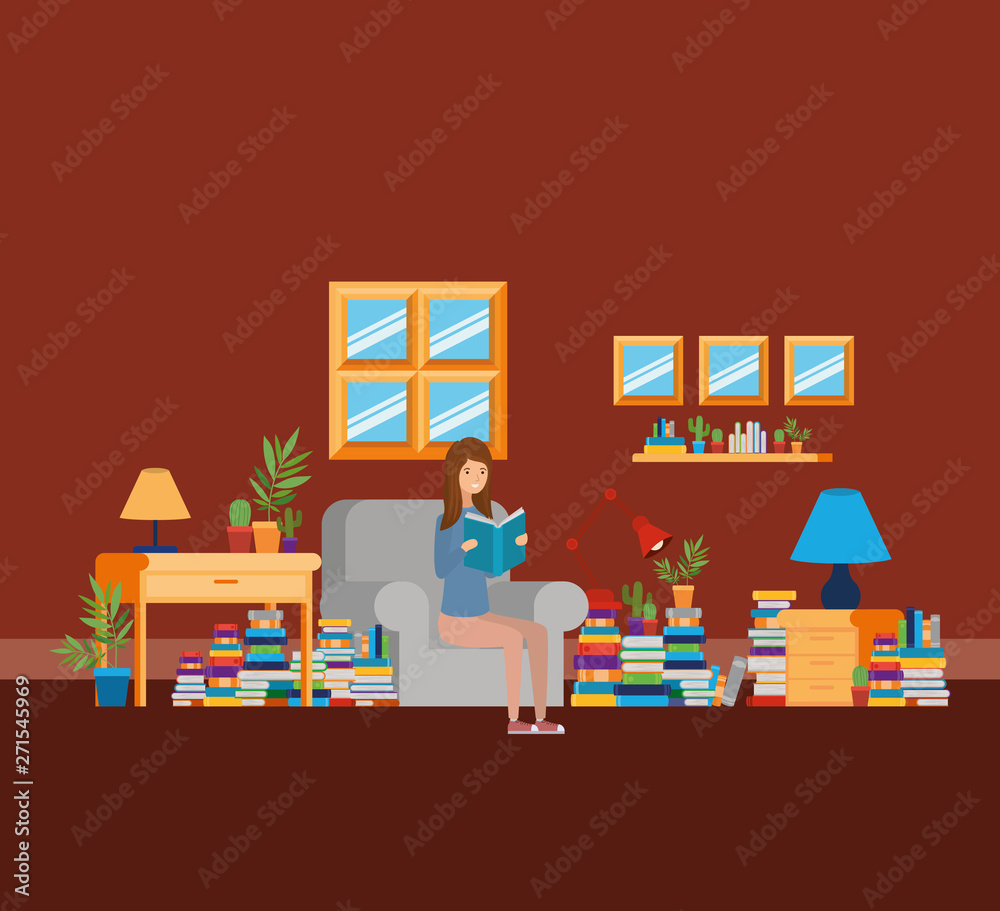 Home study room with books design