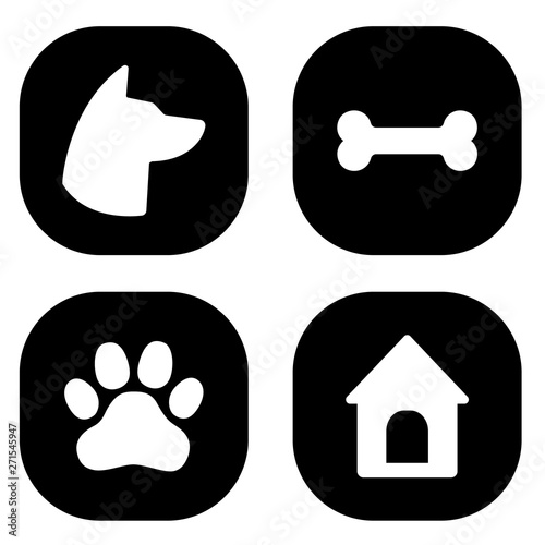 Dog Square Icons Set. Dog head, paw, bone, dog house. Vector