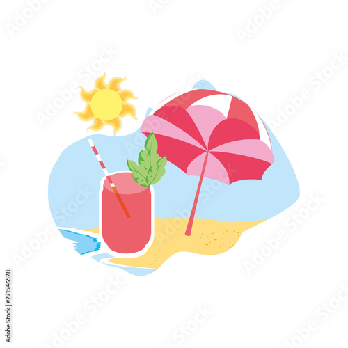 beach umbrella open in the beach with juice
