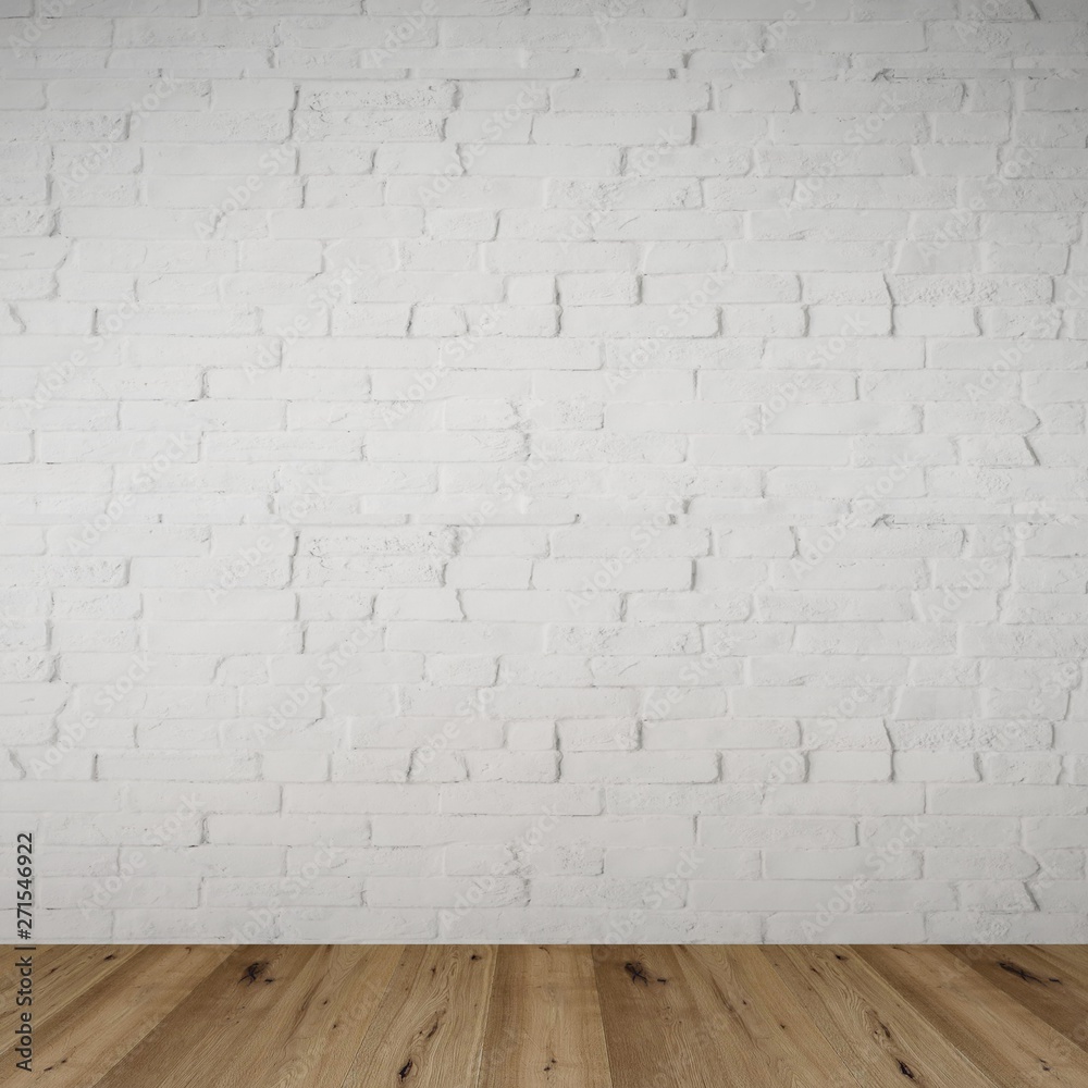 3d rendering of an empty room with wooden floor and bricks wall. Rendering made using free software blender.