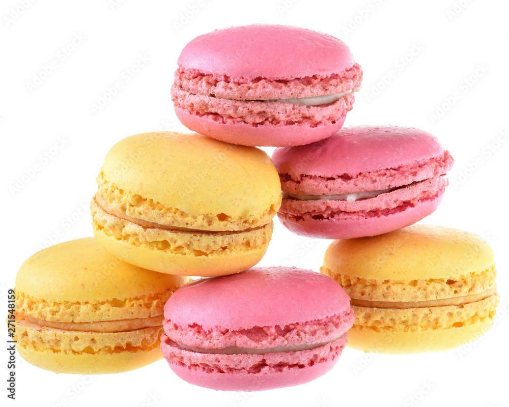 Pink strawberry and peach macarons isolated Pink strawberry and peach macarons isolated