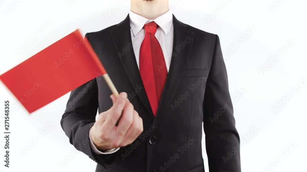 Headless red tie business person wave with red flag 4K Headless red tie business person wave with red flag 4K