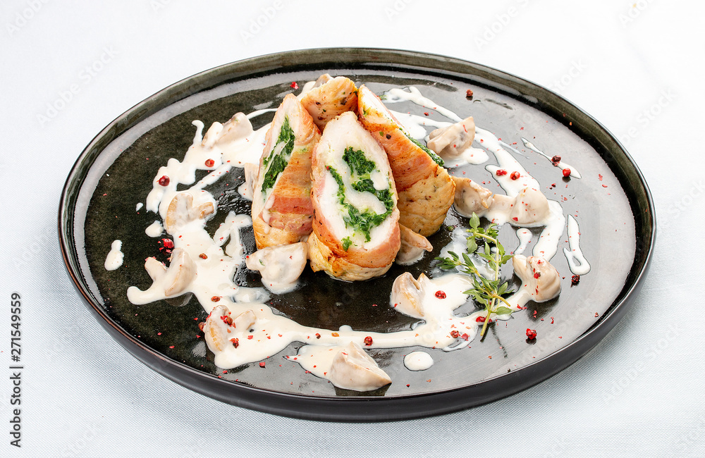 Chicken roll stuffed with spinach and mushrooms Chicken roll stuffed with spinach and mushrooms