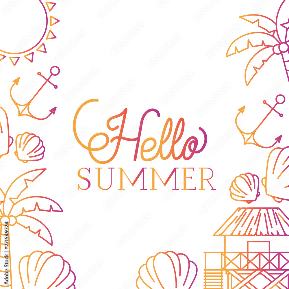 hello summer label with colorful image
