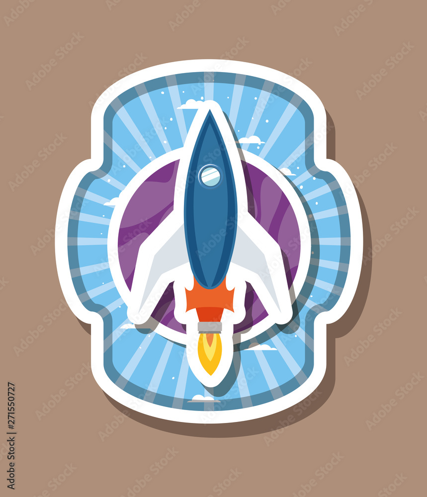 Rocket over striped label design vector illustration