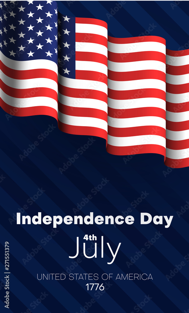 Independence Day of USA, July 4th. American flag on blue striped background. Independence Day of USA, July 4th. American flag on blue striped background.