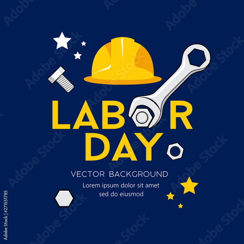 Happy Labor day message Vector, Wrench Design on navy blue background , illustration