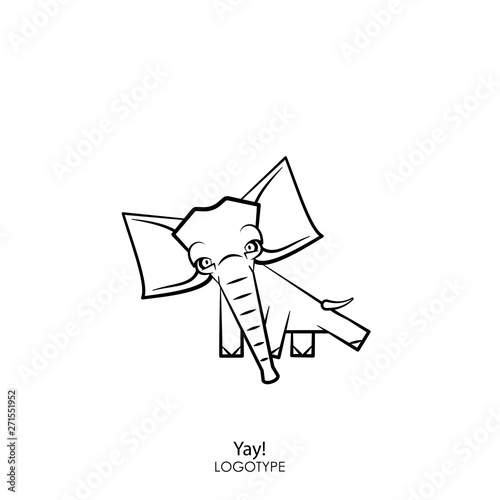 Cartoon character of african and indian animal. Funny cute little elephant goes dancing. Vector. Conceptual. Hooray! Hurray!  photo