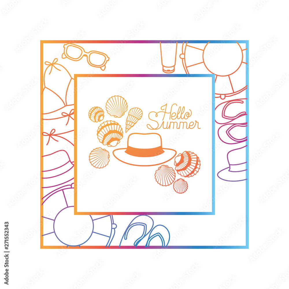 hello summer label with colorful frame hello summer label with colorful frame