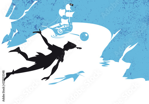 vector silhouette Peter Pan fly