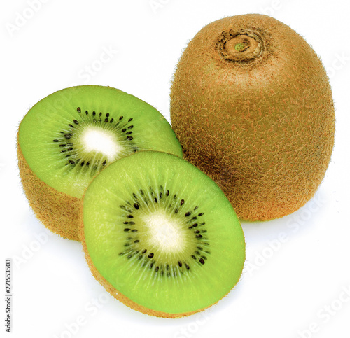 Slice of fresh green kiwi fruit isolated on white background
