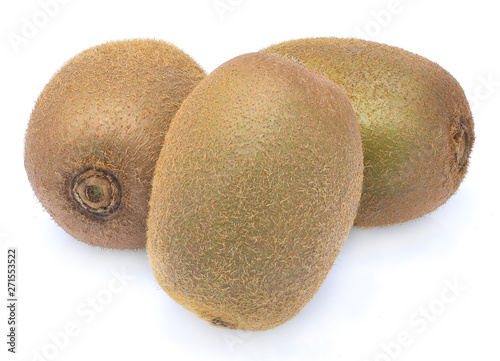 Slice of fresh green kiwi fruit isolated on white background