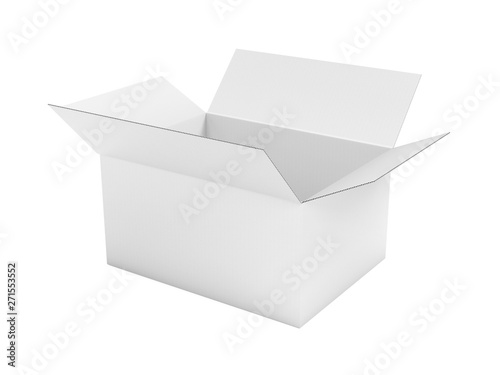 Open white corrugated carton box mock up. Big shipping packaging. 3d rendering illustration isolated
