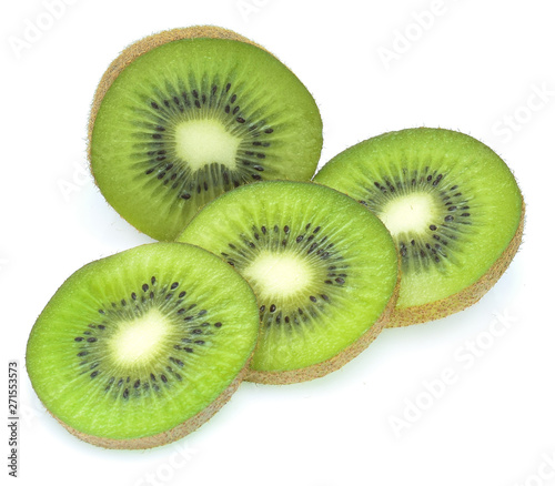Slice of fresh green kiwi fruit isolated on white background