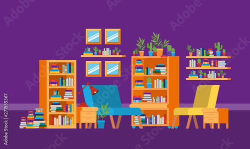 Home study room with books design
