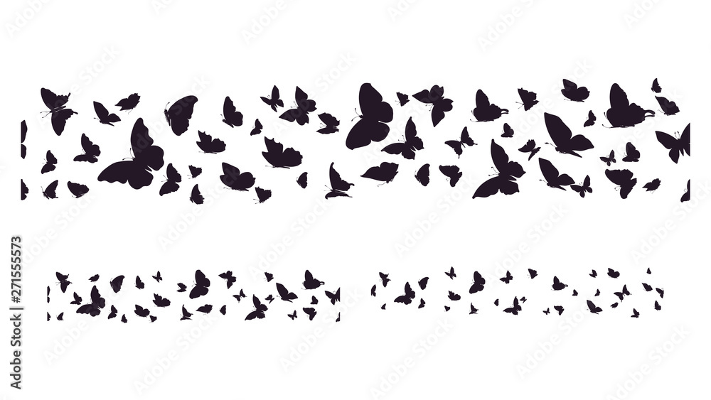 Naklejka Zestaw motyli, sylwetki atramentu. Glowworms, świetliki i motyle ikony na białym tle. Ręcznie rysowane elementy, ilustracji wektorowych.