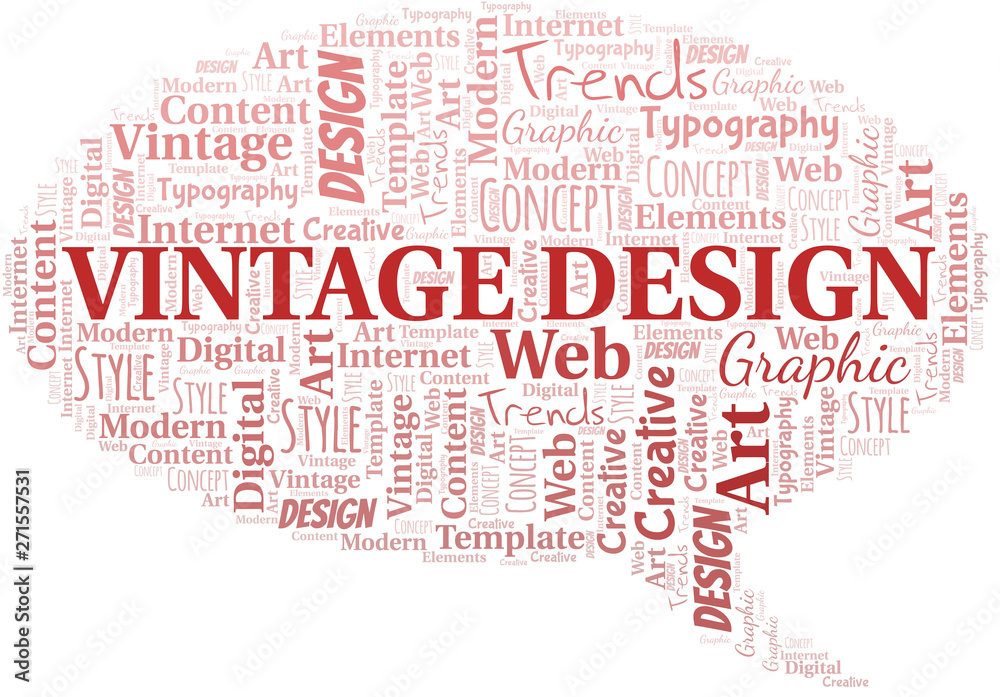 Vintage Design word cloud. Wordcloud made with text only.