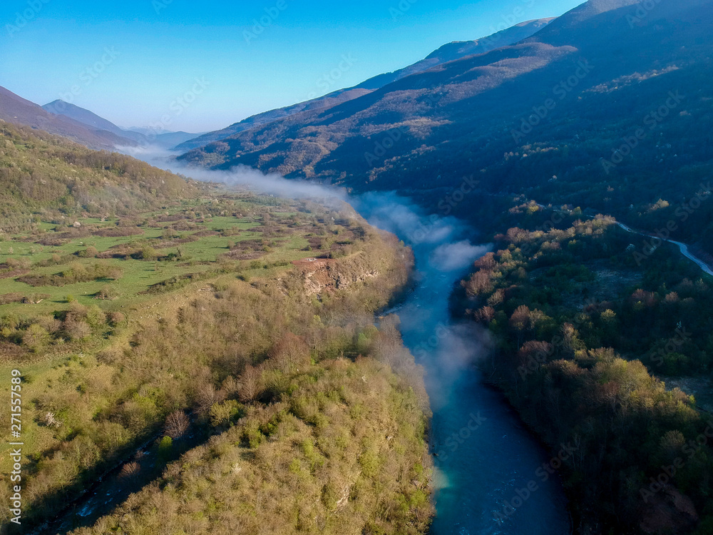 Aerial view of river Drina in Bosnia and Herzegovina
