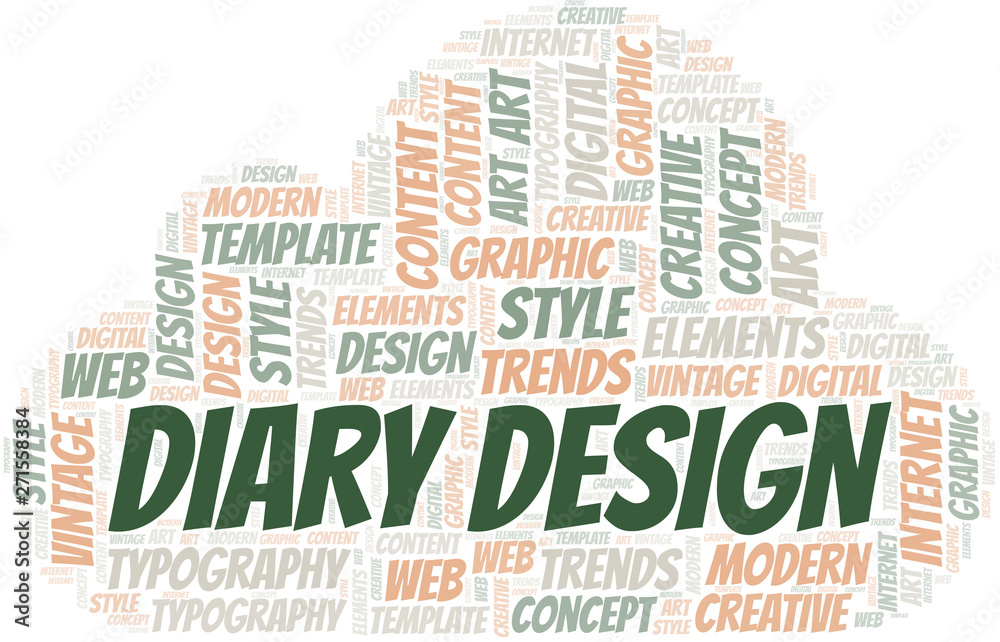 Obraz premium Diary Design word cloud. Wordcloud made with text only.