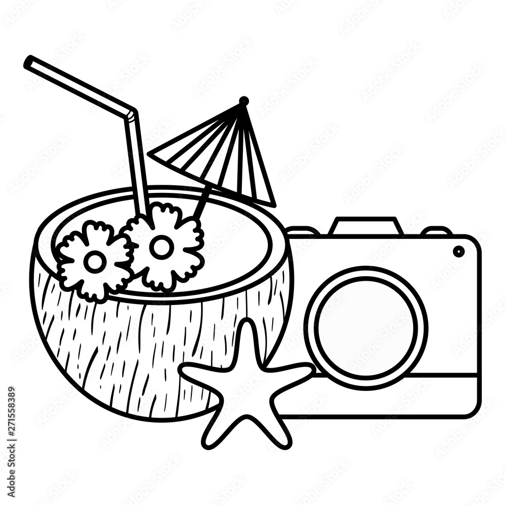 tropical coconut cocktail and camera photographic tropical coconut cocktail and camera photographic