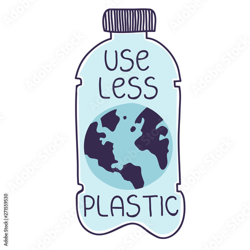 Earth in a plastic bottle. Shows global plastic pollution of the oceans and seas. Vector illustration of environmental problem. Eps 10.