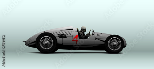 Vintage racing car, side view, vector illustration
