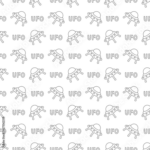 UFO day pattern, doodle seamless outline background. Vector illustration.