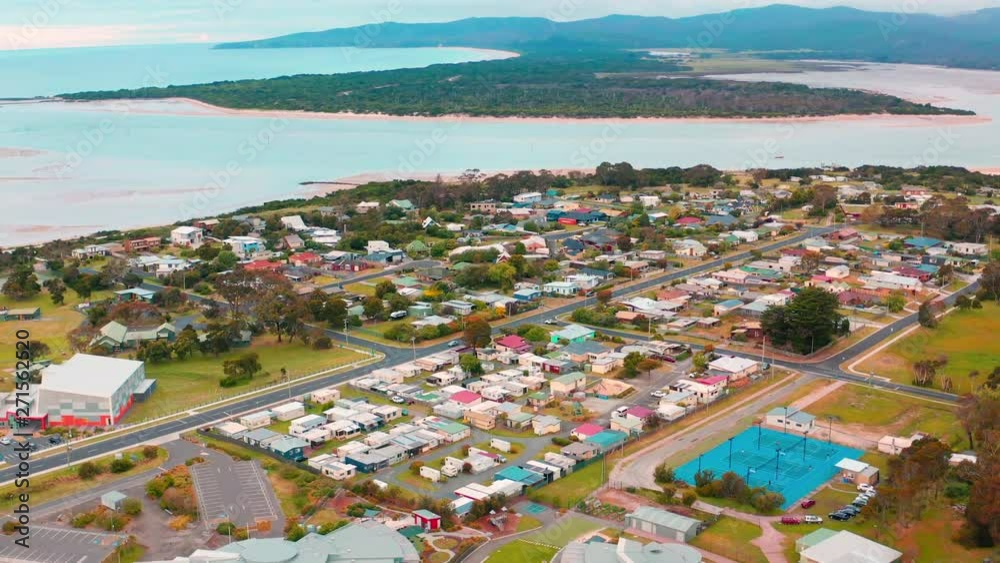 Panoramic view of Port Sorell, Tasmania and open ocean reaching the horizon