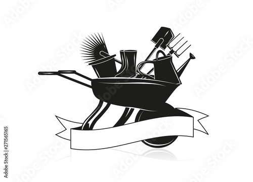 Gartenutensilien Schwarz Weiß mit Banner