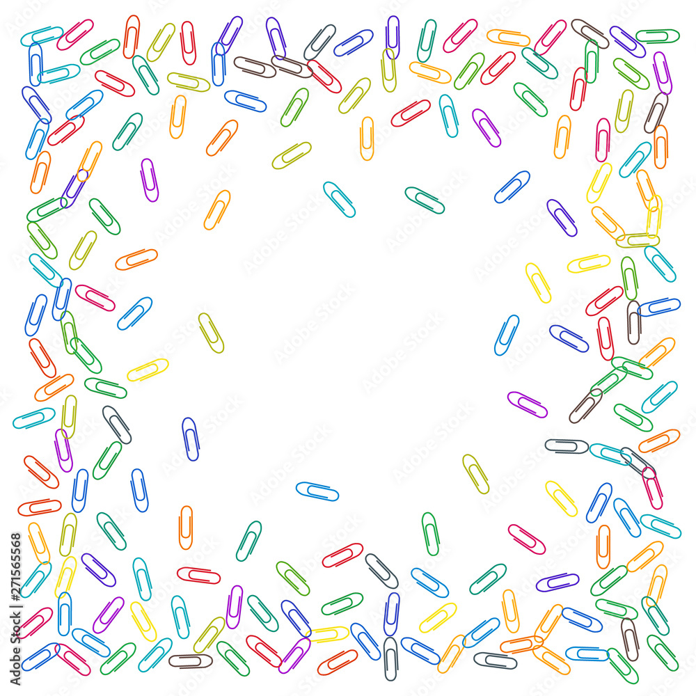 Office bright paper clips isolated on white vector background. Red, blue, green, yellow paperclips memo note and documents staple attach tools illustration.