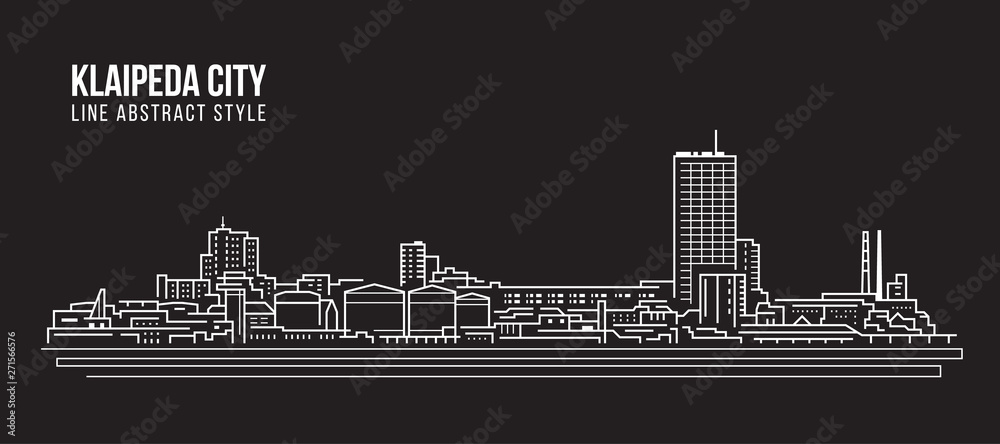 Cityscape Building Line art Vector Illustration design -  Klaipeda city