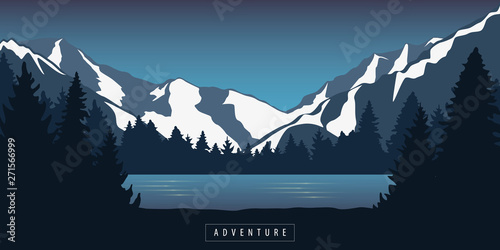 adventure in the mountains by the lake in the wilderness landscape vector illustration EPS10