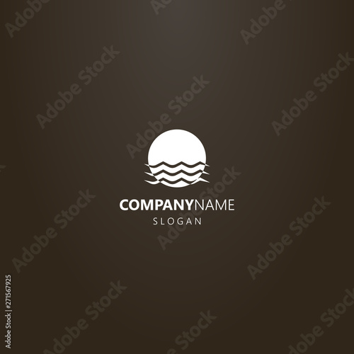 white logo on a black background. simple vector flat art logo of sun that is immersed in water waves