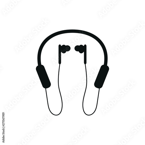 silhouette of bluetooth headphones with microphone on white background