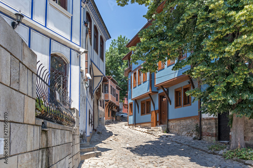 Street and Nineteenth Century Houses in The old town in city of Plovdiv  Bulgaria