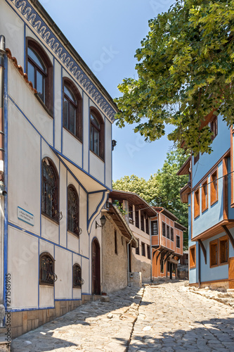 Street and Nineteenth Century Houses in The old town in city of Plovdiv  Bulgaria