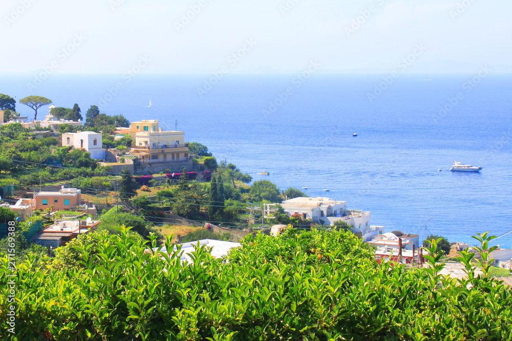 Capri island in summer day in Italy, Europe, Mediterranean Sea.