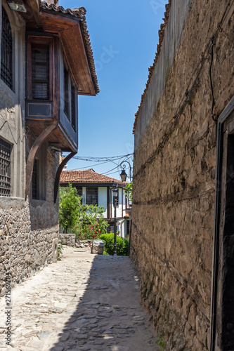 Fototapeta Naklejka Na Ścianę i Meble -  Street and Nineteenth Century Houses in The old town in city of Plovdiv, Bulgaria