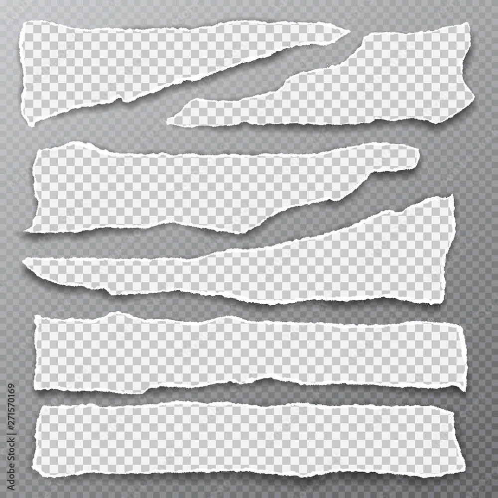 Set of torn, ripped, squared paper strips with soft shadow are on dark grey background. Vector template illustration Set of torn, ripped, squared paper strips with soft shadow are on dark grey background. Vector template illustration