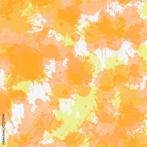 Abstract orange painting art splashes of paint on white background.