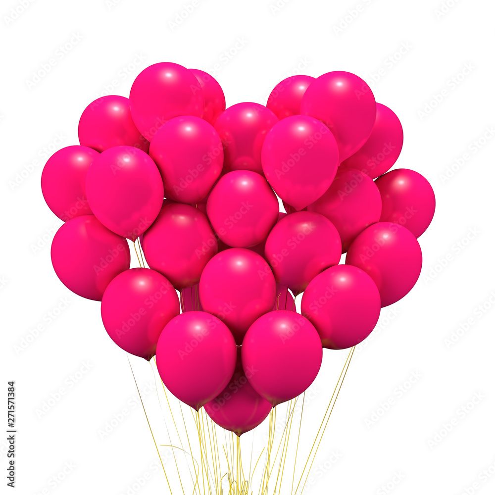 Bunch of bright red balloons arranged in heart shape floating, gift for love, isolated on white background. 3D rendering Bunch of bright red balloons arranged in heart shape floating, gift for love, isolated on white background. 3D rendering