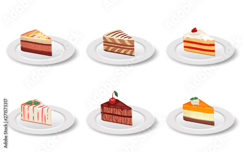 Cake slice in the plate on the  white background