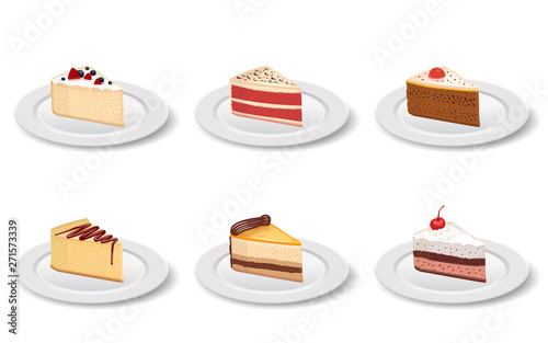 Cake slice in the plate on the  white background